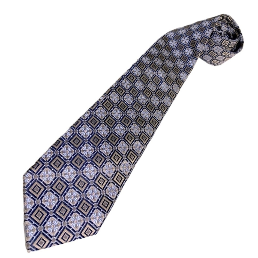 𝅺ORVIETO 💯 % Silk mens tie grays, beige, blue